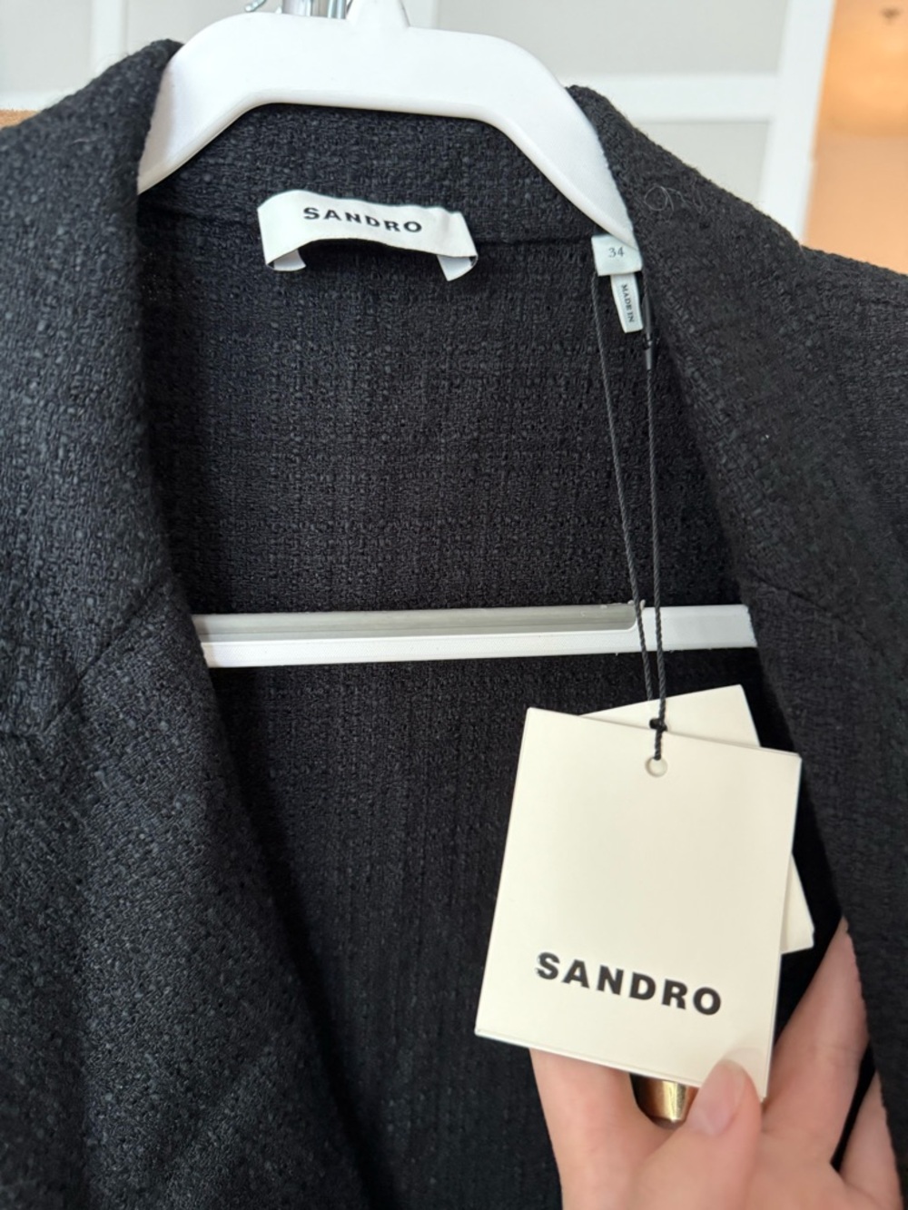 NWT Sandro Black Double-Breasted Tweed Mini Dress - Picture 2 of 8